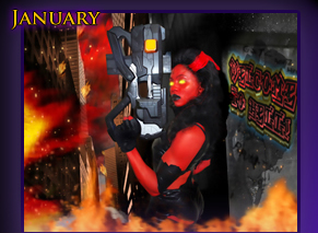Sherita Dunbar portraying Red She Hulk amidst the rubble of a burning city "Welcome To Hell - Population YOU"